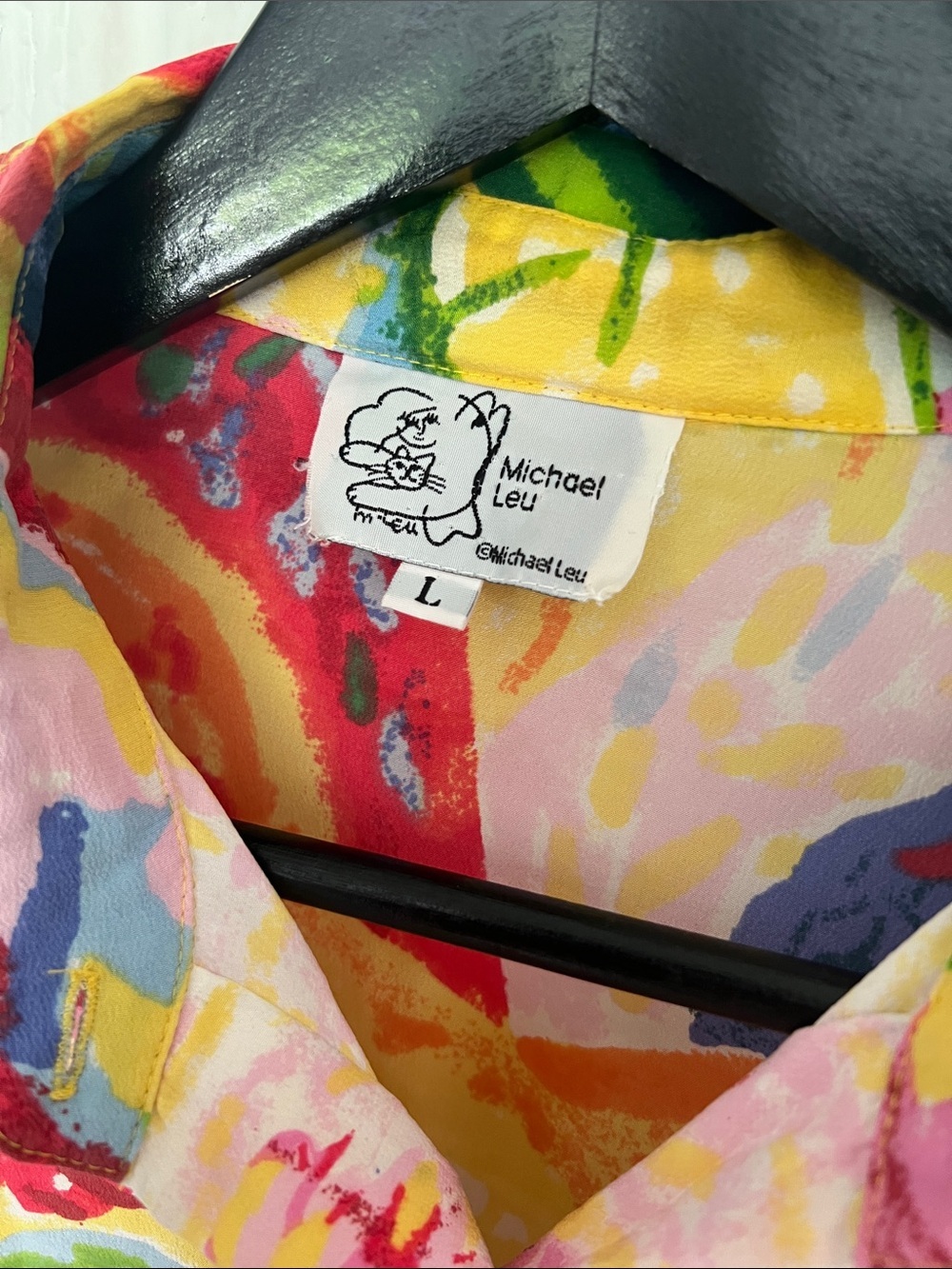 Michael Leu Vibrant Tropical Print Button-Up Shirt Silk large - Picture 5 of 9